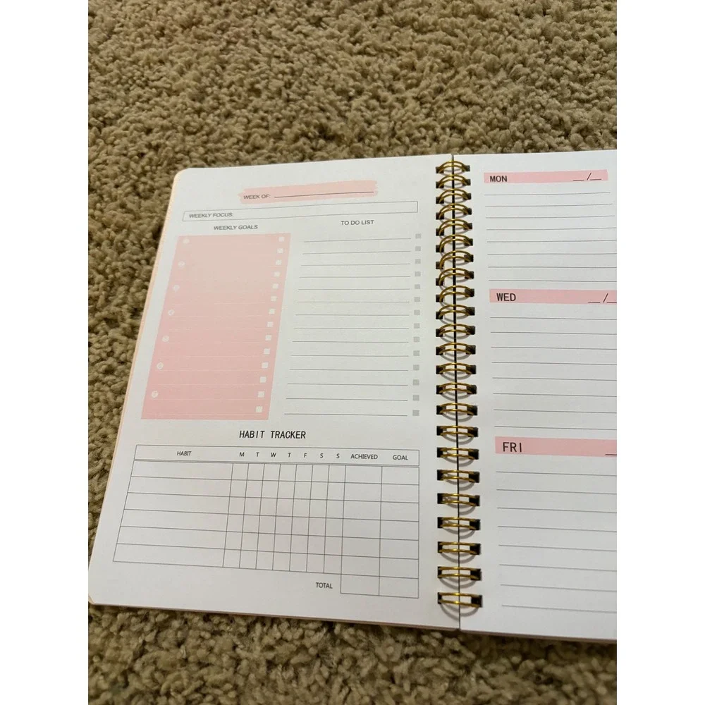 New Weekly‎ Planner Non Dated Undated Pink Habit Tracker Goals Organizer